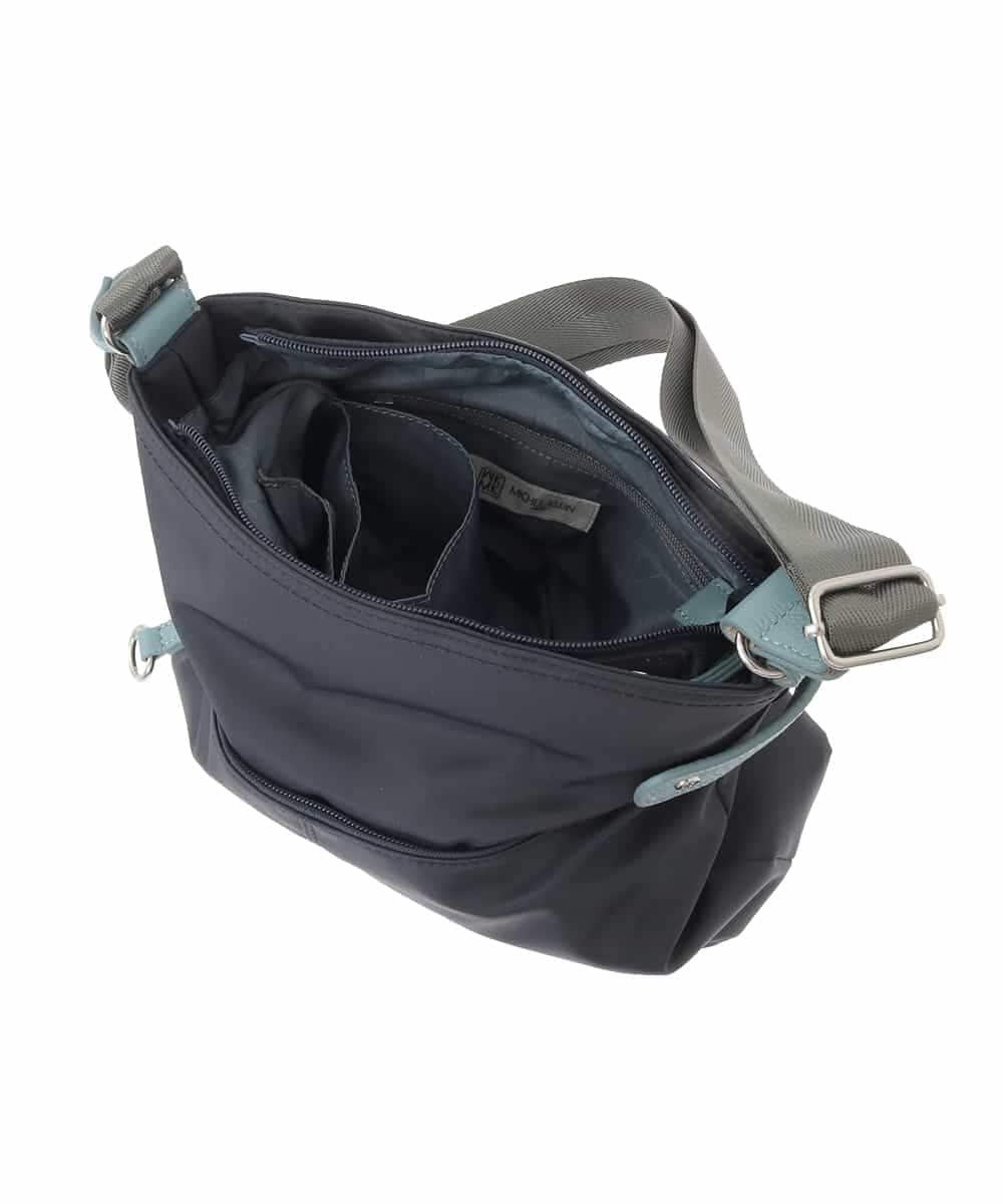 BKRGD90150 MK MICHEL KLEIN BAG(MK ミッシェルクラン バッグ) [撥水/軽量]アクセントレザースクエアショルダーバッグ ネイビー×ライトブルー