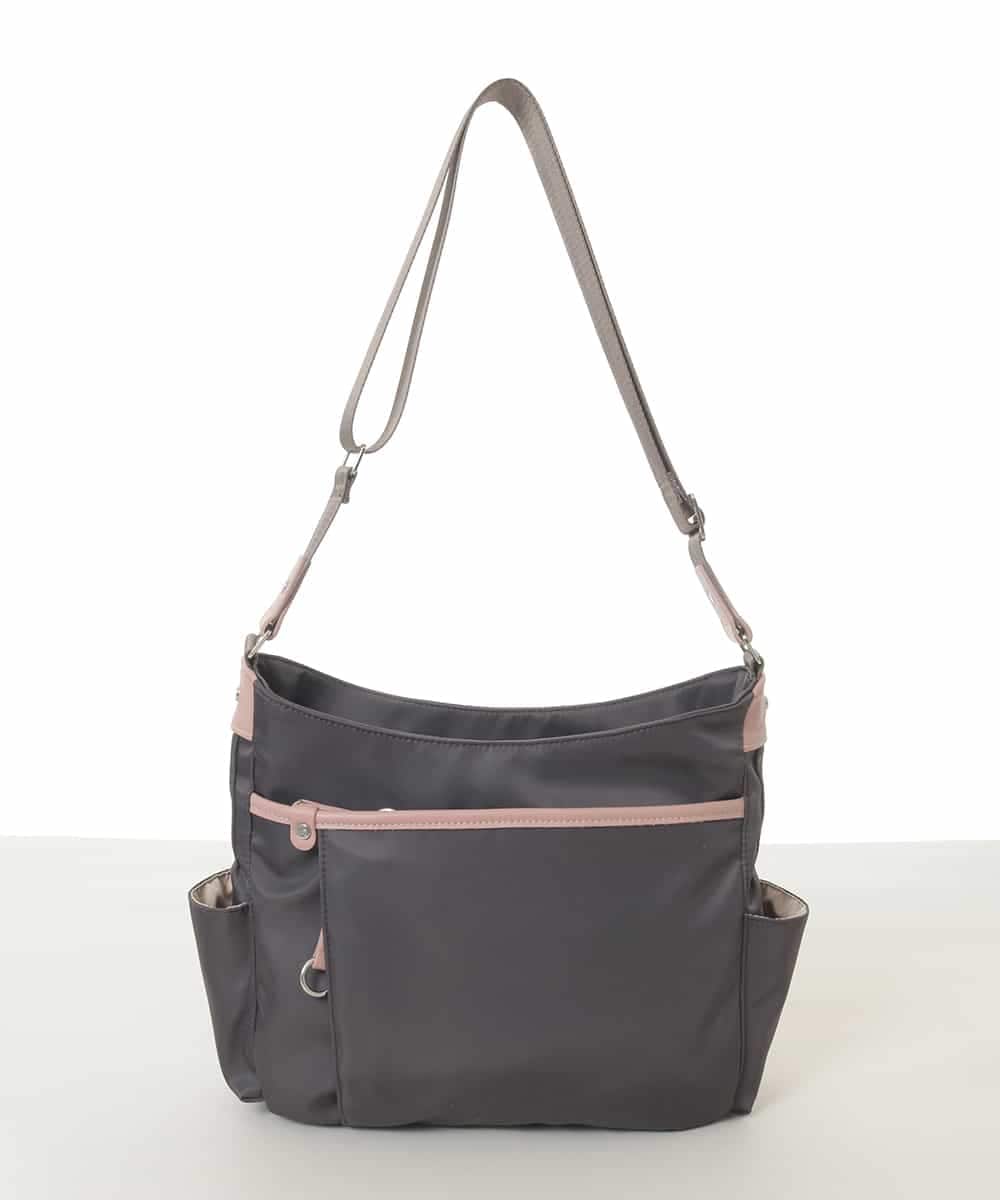 BKRGD94160 MK MICHEL KLEIN BAG(MK ミッシェルクラン バッグ) [撥水/軽量]アクセントレザーショルダーバッグ ブラウン×ピンク