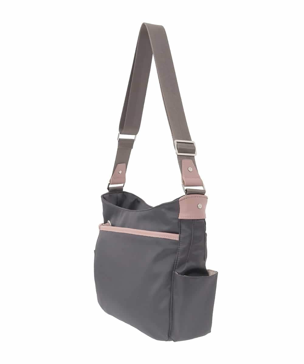 BKRGD94160 MK MICHEL KLEIN BAG(MK ミッシェルクラン バッグ) [撥水/軽量]アクセントレザーショルダーバッグ ブラウン×ピンク