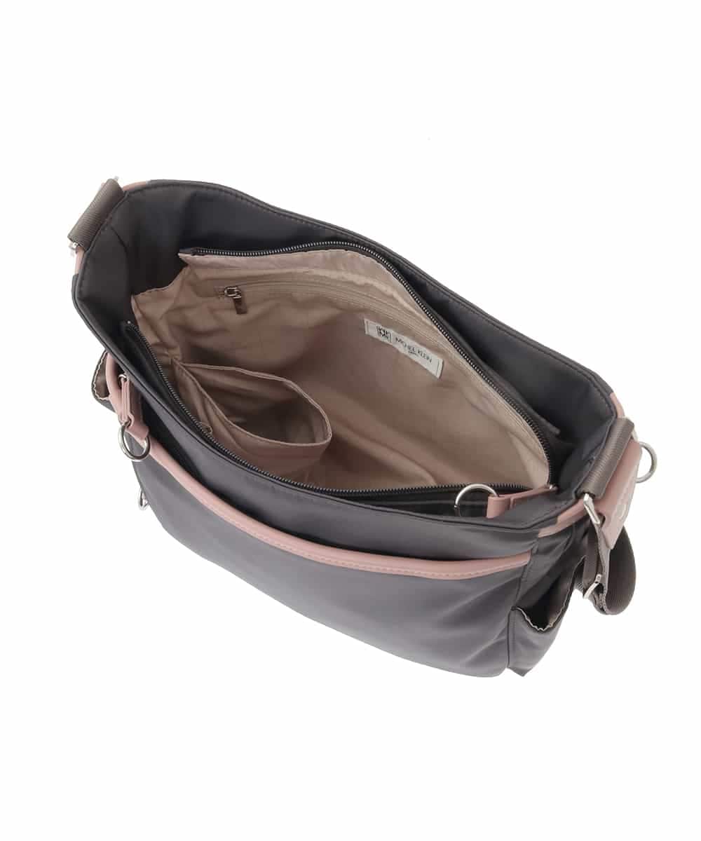 BKRGD94160 MK MICHEL KLEIN BAG(MK ミッシェルクラン バッグ) [撥水/軽量]アクセントレザーショルダーバッグ ブラウン×ピンク