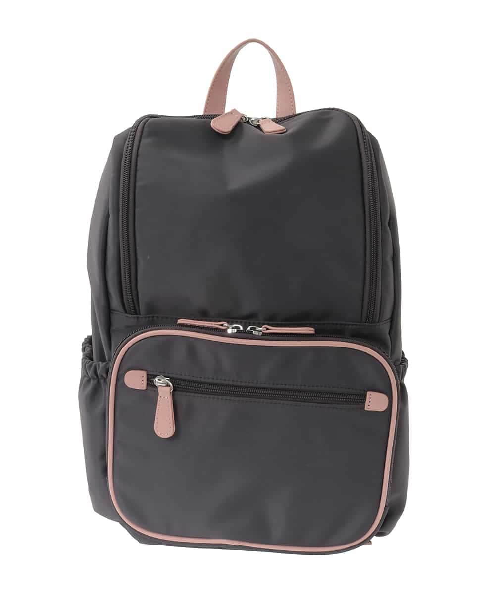 BKRGD96170 MK MICHEL KLEIN BAG(MK ミッシェルクラン バッグ) [撥水/A4収納可]多機能ポケットパイピングデザインリュック ブラウン×ピンク