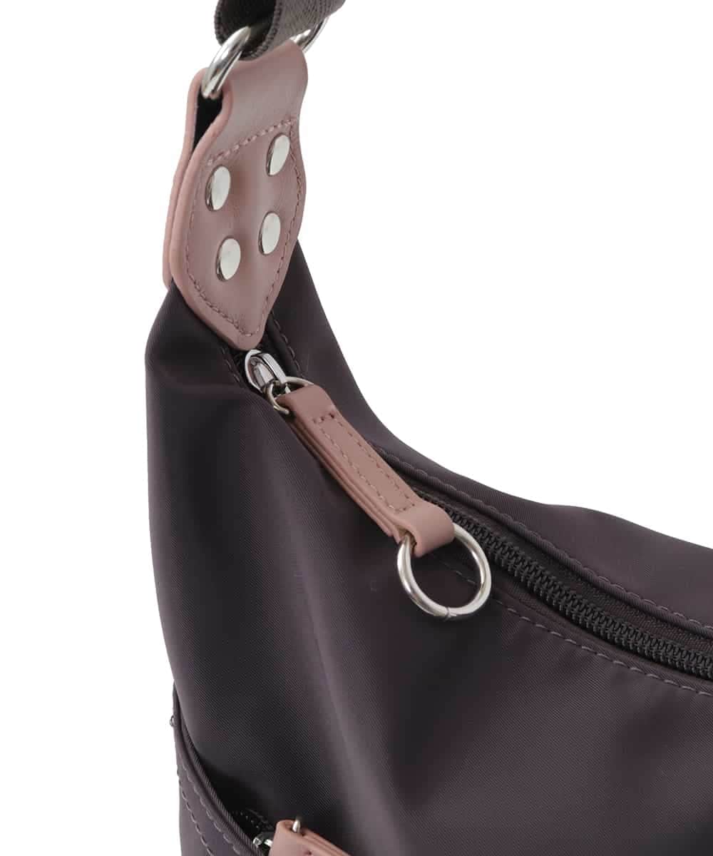 BKRGV81130 MK MICHEL KLEIN BAG(MK ミッシェルクラン バッグ) [撥水/500g以下の軽量]レザーポイントナイロンショルダーバッグ ブラウン×ピンク