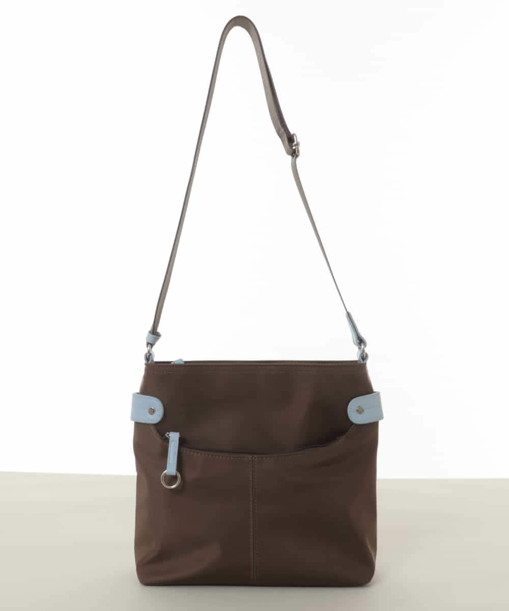BKRGV90140 MK MICHEL KLEIN BAG(MK ミッシェルクラン バッグ) [撥水/500g以下の軽量]アクセントレザースクエアショルダーバッグ ブラウン×ライトブルー