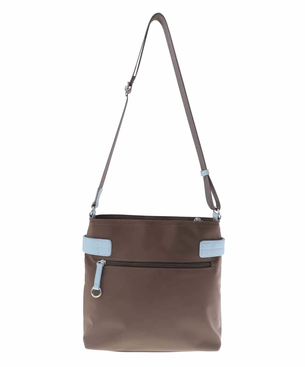 BKRGV90140 MK MICHEL KLEIN BAG(MK ミッシェルクラン バッグ) [撥水/500g以下の軽量]アクセントレザースクエアショルダーバッグ ブラウン×ライトブルー