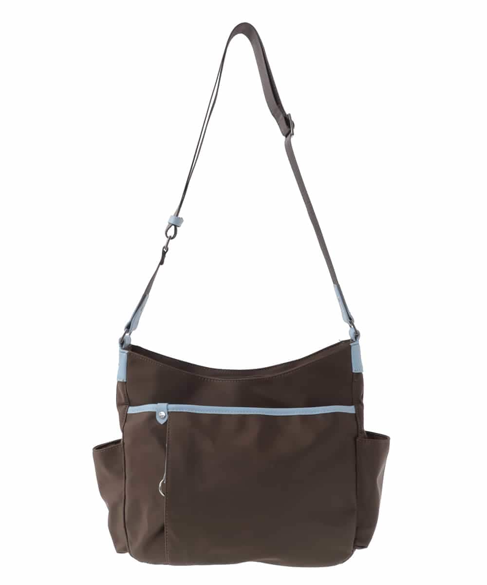 BKRGV94150 MK MICHEL KLEIN BAG(MK ミッシェルクラン バッグ) [撥水/500g以下の軽量]アクセントレザーショルダーバッグ ブラウン×ライトブルー