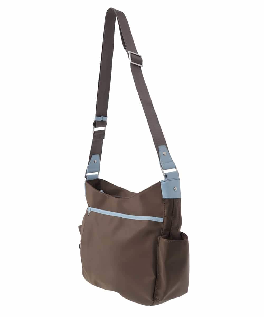 BKRGV94150 MK MICHEL KLEIN BAG(MK ミッシェルクラン バッグ) [撥水/500g以下の軽量]アクセントレザーショルダーバッグ ブラウン×ライトブルー