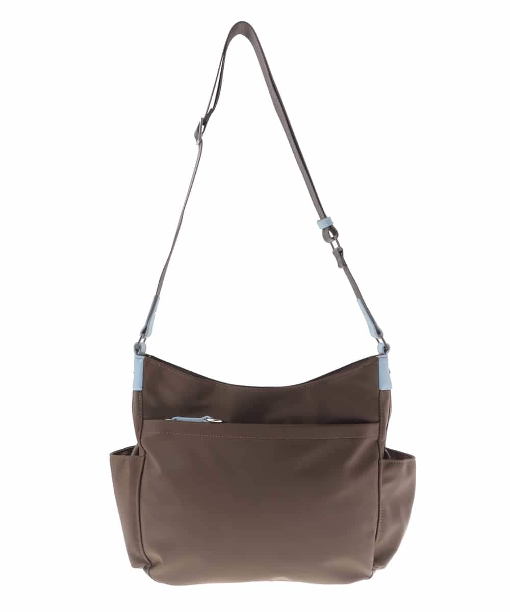 BKRGV94150 MK MICHEL KLEIN BAG(MK ミッシェルクラン バッグ) [撥水/500g以下の軽量]アクセントレザーショルダーバッグ ブラウン×ライトブルー
