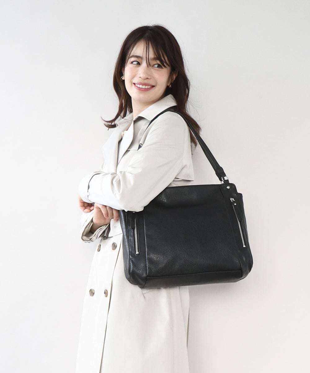 BPBAD11150 MK MICHEL KLEIN BAG(MK ミッシェルクラン バッグ) [2WAY/A4収納可]ジップデザインスクエアトートバッグ ブラック