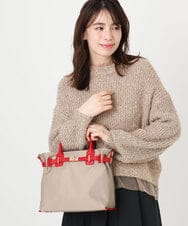 BPBED29170 MK MICHEL KLEIN BAG(MK ミッシェルクラン バッグ) [2WAY/撥水加工]異素材ベルトデザインスクエアバッグ ベージュ×レッド