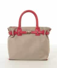 BPBED29170 MK MICHEL KLEIN BAG(MK ミッシェルクラン バッグ) [2WAY/撥水加工]異素材ベルトデザインスクエアバッグ ベージュ×レッド