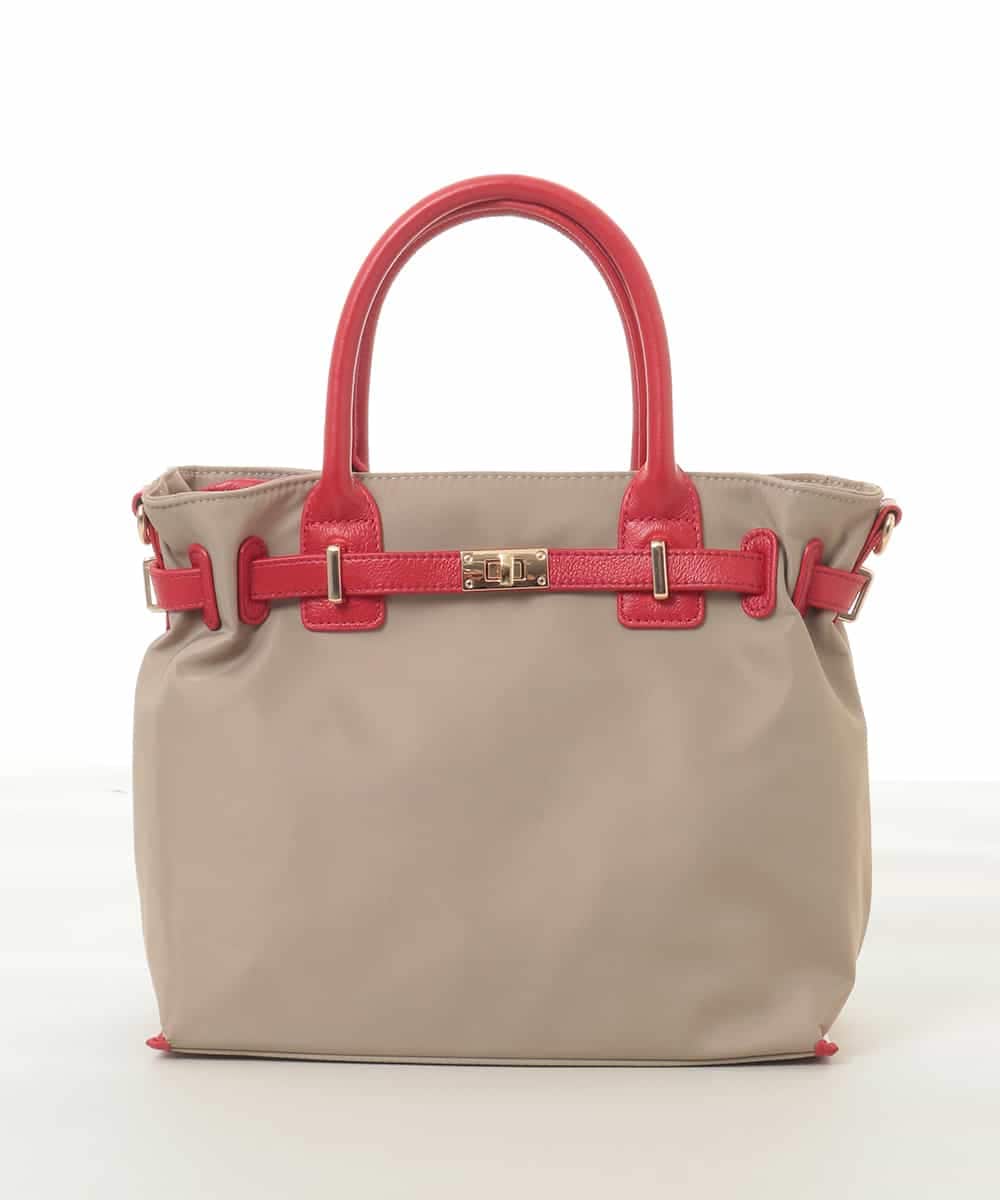 BPBED29170 MK MICHEL KLEIN BAG(MK ミッシェルクラン バッグ) [2WAY/撥水加工]異素材ベルトデザインスクエアバッグ ベージュ×レッド