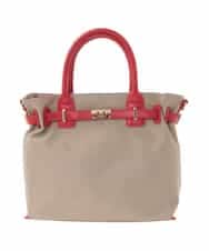 BPBED29170 MK MICHEL KLEIN BAG(MK ミッシェルクラン バッグ) [2WAY/撥水加工]異素材ベルトデザインスクエアバッグ ベージュ×レッド