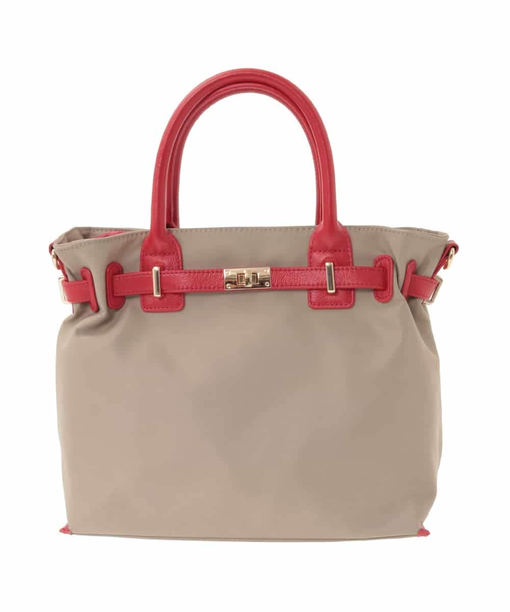 BPBED29170 MK MICHEL KLEIN BAG(MK ミッシェルクラン バッグ) [2WAY/撥水加工]異素材ベルトデザインスクエアバッグ ベージュ×レッド