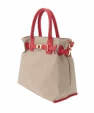 BPBED29170 MK MICHEL KLEIN BAG(MK ミッシェルクラン バッグ) [2WAY/撥水加工]異素材ベルトデザインスクエアバッグ ベージュ×レッド