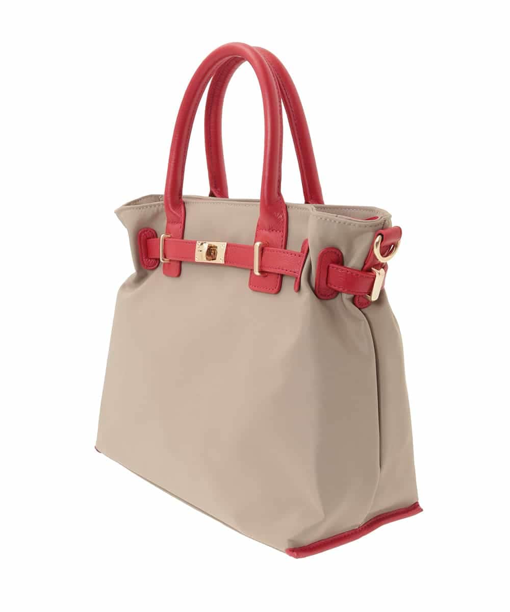 BPBED29170 MK MICHEL KLEIN BAG(MK ミッシェルクラン バッグ) [2WAY/撥水加工]異素材ベルトデザインスクエアバッグ ベージュ×レッド