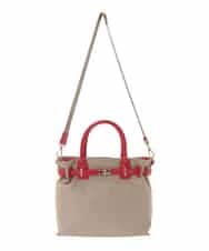 BPBED29170 MK MICHEL KLEIN BAG(MK ミッシェルクラン バッグ) [2WAY/撥水加工]異素材ベルトデザインスクエアバッグ ベージュ×レッド