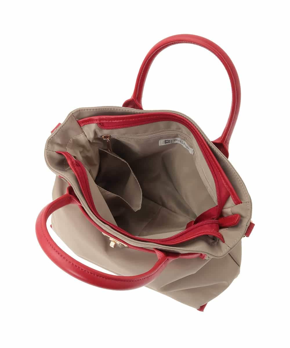 BPBED29170 MK MICHEL KLEIN BAG(MK ミッシェルクラン バッグ) [2WAY/撥水加工]異素材ベルトデザインスクエアバッグ ベージュ×レッド