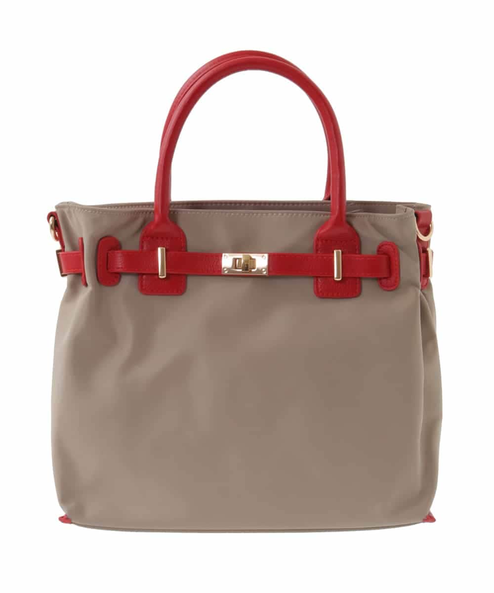 BPBGA32170 MK MICHEL KLEIN BAG(MK ミッシェルクラン バッグ) [撥水/2WAY]ベルトデザインスクエアバッグ ベージュ×レッド
