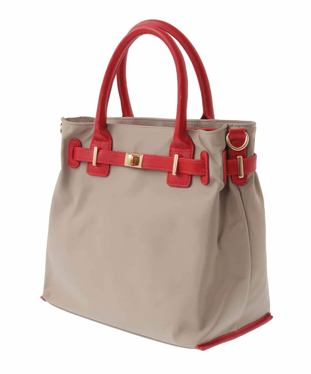 BPBGA32170 MK MICHEL KLEIN BAG(MK ミッシェルクラン バッグ) [撥水/2WAY]ベルトデザインスクエアバッグ ベージュ×レッド