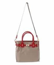 BPBGA32170 MK MICHEL KLEIN BAG(MK ミッシェルクラン バッグ) [撥水/2WAY]ベルトデザインスクエアバッグ ベージュ×レッド