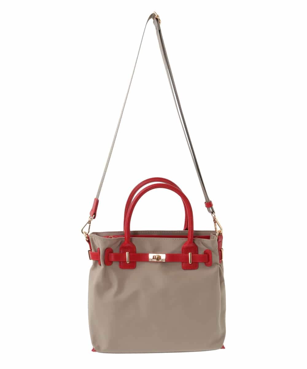 BPBGA32170 MK MICHEL KLEIN BAG(MK ミッシェルクラン バッグ) [撥水/2WAY]ベルトデザインスクエアバッグ ベージュ×レッド
