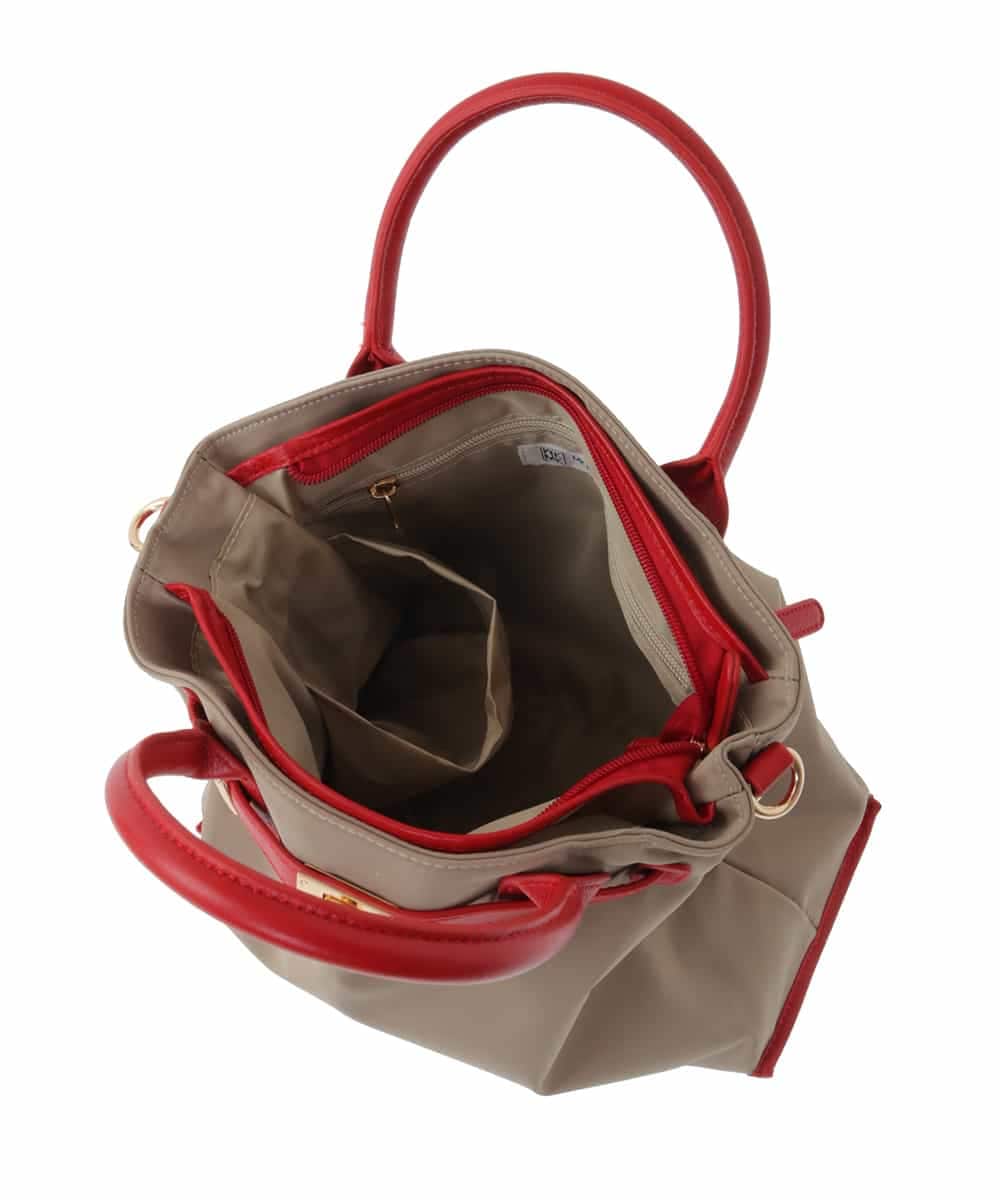 BPBGA32170 MK MICHEL KLEIN BAG(MK ミッシェルクラン バッグ) [撥水/2WAY]ベルトデザインスクエアバッグ ベージュ×レッド