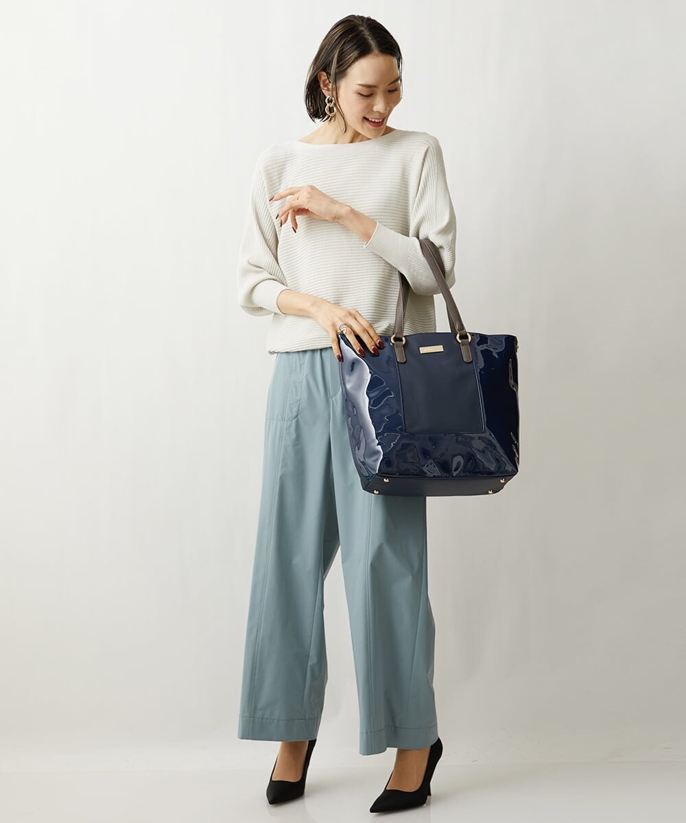 BPBGS38170 MK MICHEL KLEIN BAG(MK ミッシェルクラン バッグ) [2WAY/A4収納可能]エナメルデザインBIGトートバッグ ネイビー