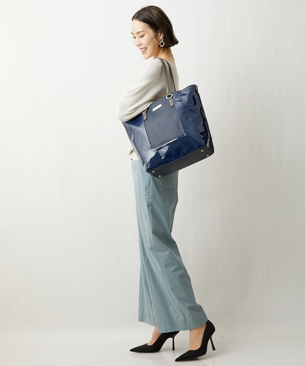 BPBGS38170 MK MICHEL KLEIN BAG(MK ミッシェルクラン バッグ) [2WAY/A4収納可能]エナメルデザインBIGトートバッグ ネイビー