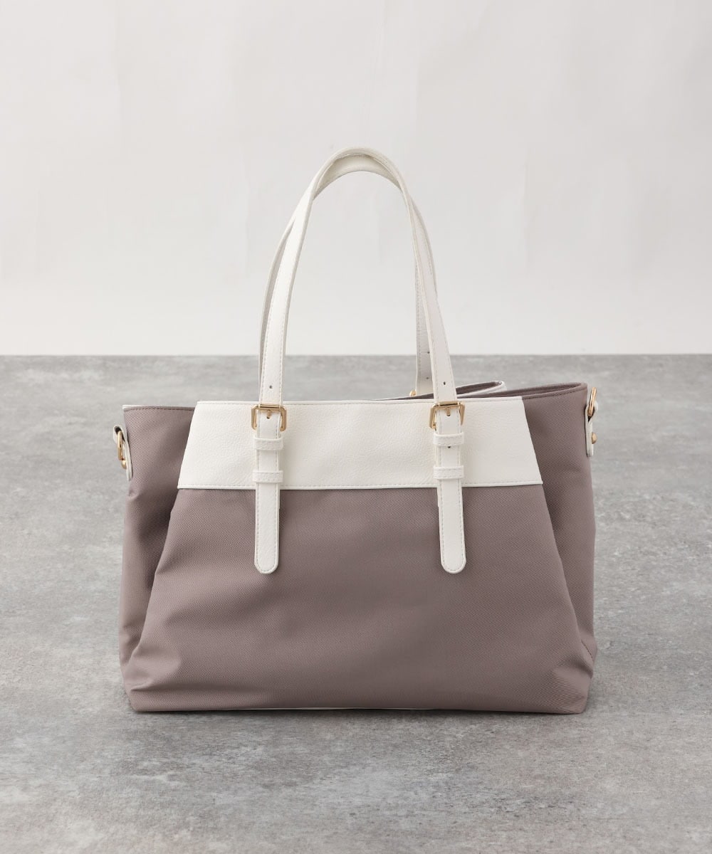 BPBGV33160 MK MICHEL KLEIN BAG(MK ミッシェルクラン バッグ) [2WAY/撥水加工]異素材切り替えベルトアクセントトートバッグ アイボリー