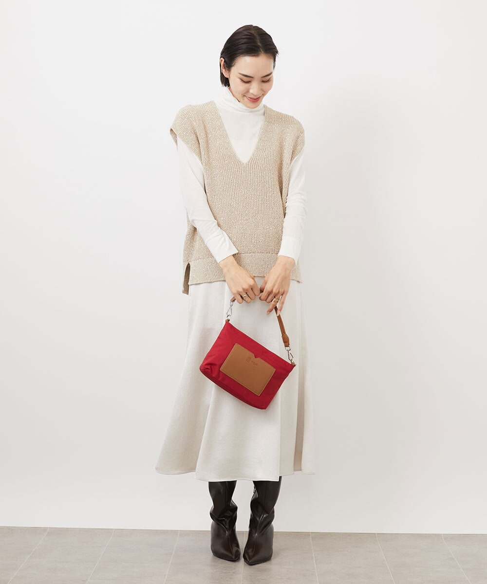 BPCAA21120 MK MICHEL KLEIN BAG(MK ミッシェルクラン バッグ) [2WAY]異素材ポケットワンハンドルバッグ レッド