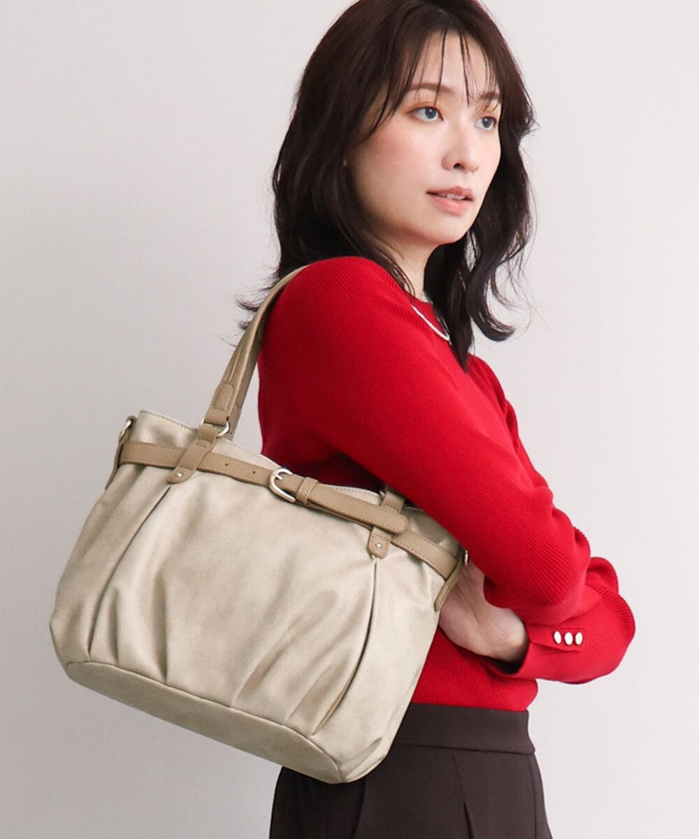 BPCAG80170 MK MICHEL KLEIN BAG(MK ミッシェルクラン バッグ) [2WAY]フロントベルトタックデザイントートバッグ ベージュ