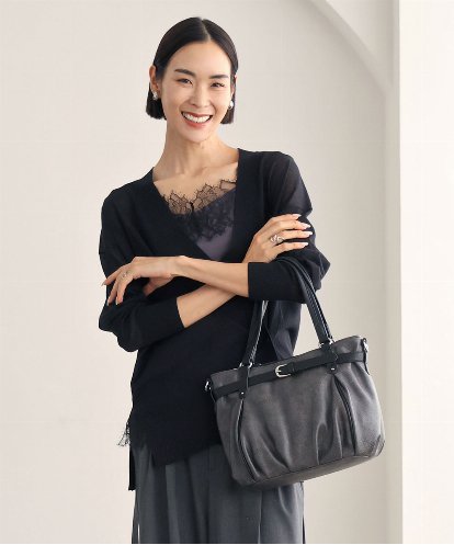 BPCAG80170 MK MICHEL KLEIN BAG [2WAY]フロントベルトタックデザイントートバッグ