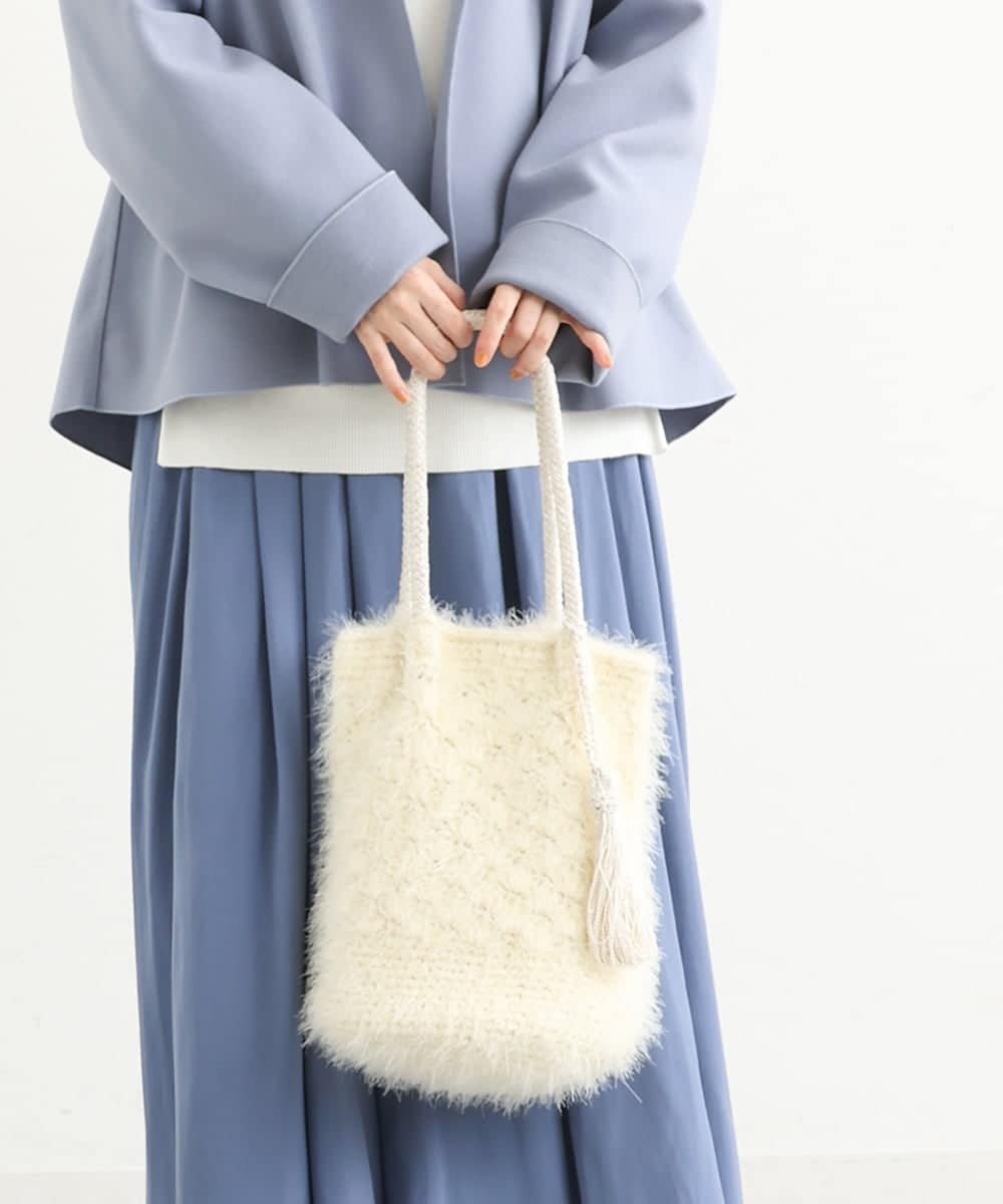 BPCAS01130 MK MICHEL KLEIN BAG(MK ミッシェルクラン バッグ) タッセル付きニットバッグ アイボリー