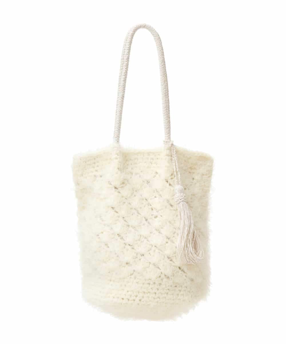 BPCAS01130 MK MICHEL KLEIN BAG(MK ミッシェルクラン バッグ) タッセル付きニットバッグ アイボリー