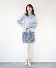 BPCED12120 MK MICHEL KLEIN BAG(MK ミッシェルクラン バッグ) [A4収納可/300g以下の軽量]ギャザーデザインナイロントートバッグ ライトブルー