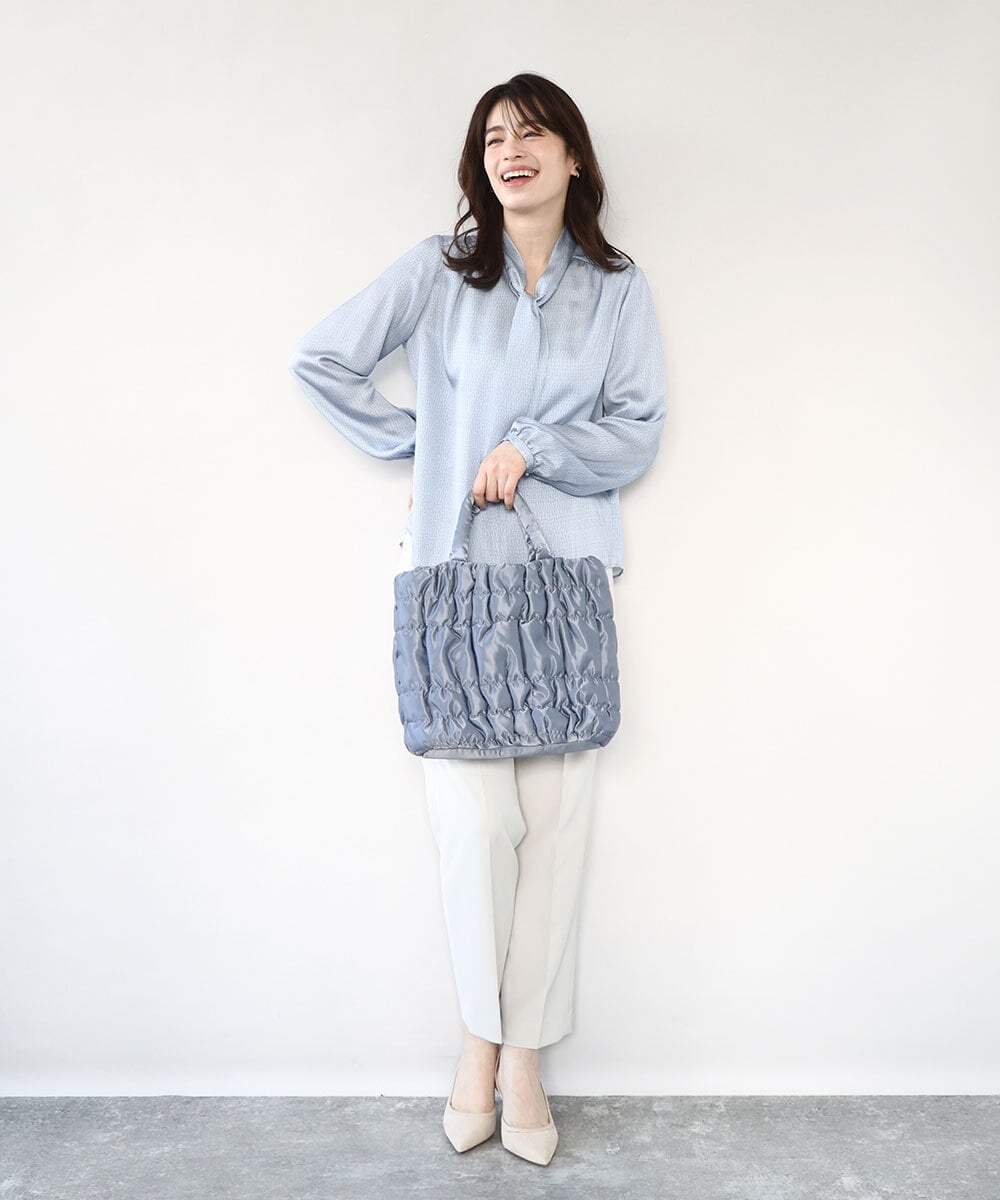 BPCED12120 MK MICHEL KLEIN BAG(MK ミッシェルクラン バッグ) [A4収納可/300g以下の軽量]ギャザーデザインナイロントートバッグ ライトブルー