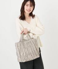 BPCED12120 MK MICHEL KLEIN BAG(MK ミッシェルクラン バッグ) [A4収納可/300g以下の軽量]ギャザーデザインナイロントートバッグ アイボリー