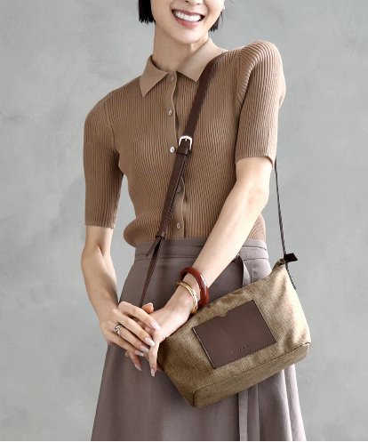 BPCGA52120 MK MICHEL KLEIN BAG リネン混ジョイントデザインショルダーバッグ