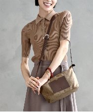 BPCGA52120 MK MICHEL KLEIN BAG(MK ミッシェルクラン バッグ) リネン混ジョイントデザインショルダーバッグ ブラウン