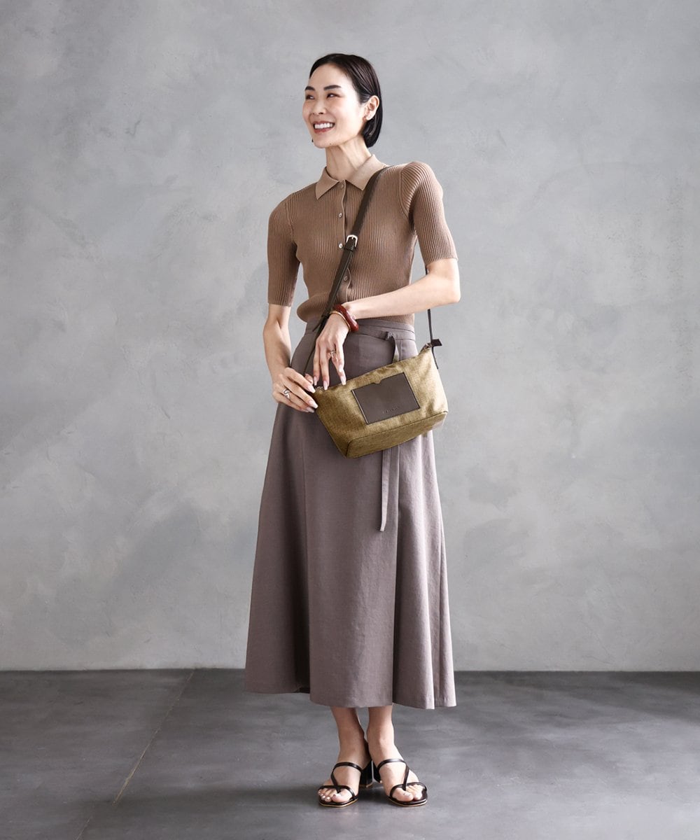 BPCGA52120 MK MICHEL KLEIN BAG(MK ミッシェルクラン バッグ) リネン混ジョイントデザインショルダーバッグ ブラウン