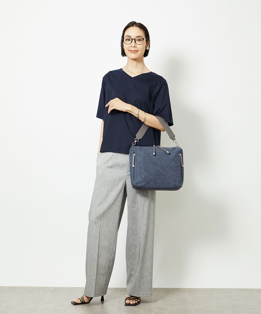 BPCGA63140 MK MICHEL KLEIN BAG(MK ミッシェルクラン バッグ) [2WAY]パンチングハンドルサイドファスナーバッグ ネイビー