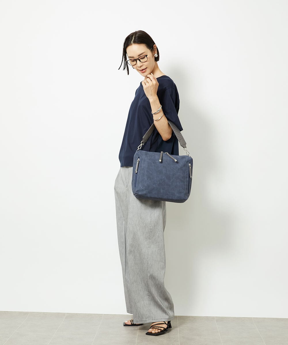 BPCGA63140 MK MICHEL KLEIN BAG(MK ミッシェルクラン バッグ) [2WAY]パンチングハンドルサイドファスナーバッグ ネイビー