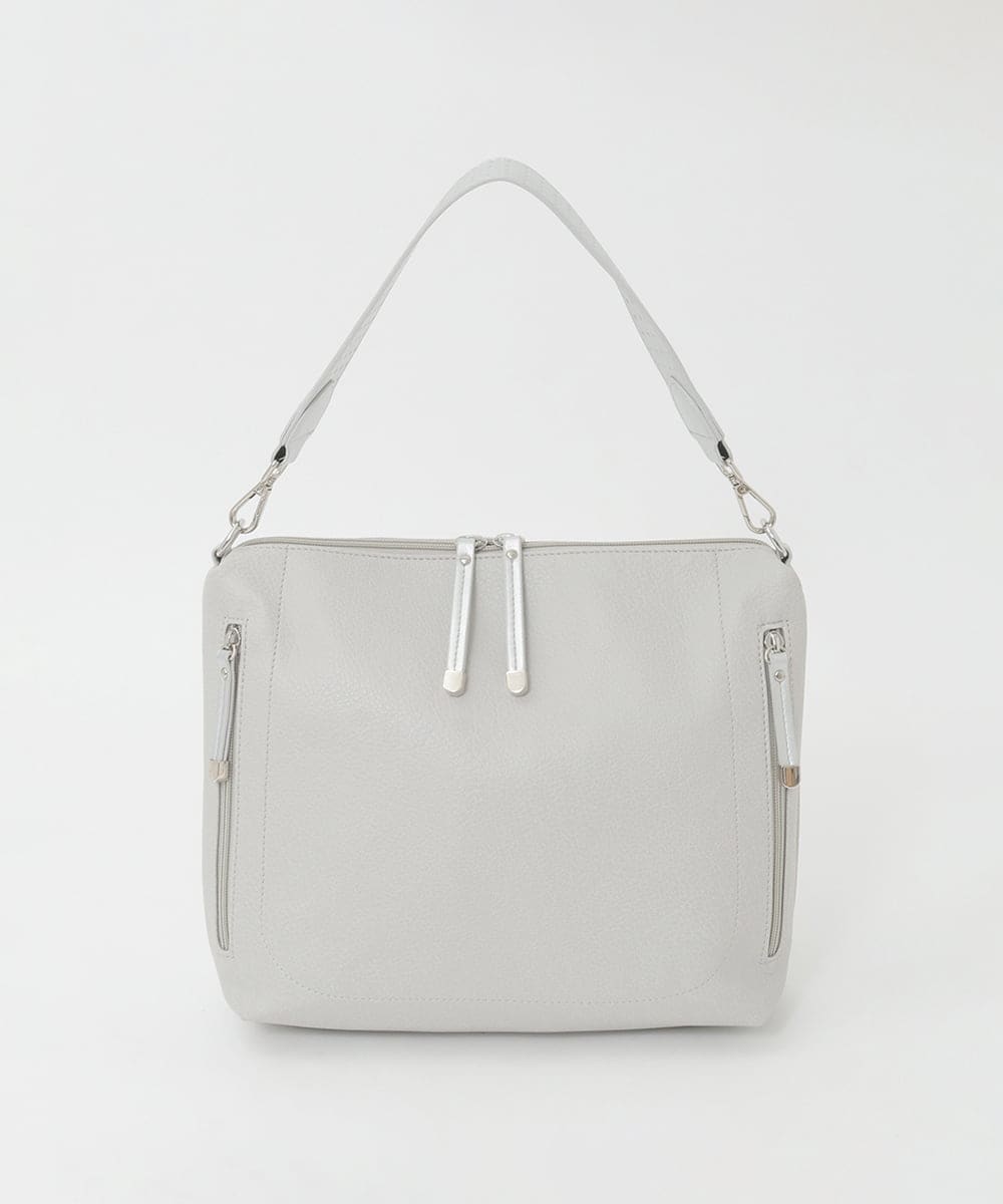 BPCGD62140 MK MICHEL KLEIN BAG(MK ミッシェルクラン バッグ) [2WAY]合成皮革パンチングワンショルダースクエアバッグ ライトグレー×シルバー