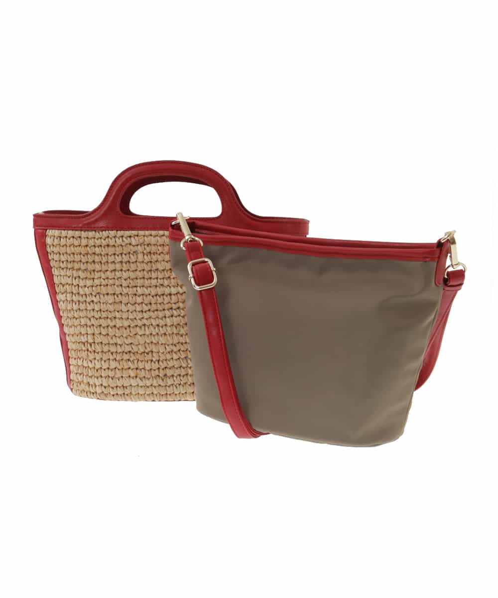 BPCGP53140 MK MICHEL KLEIN BAG(MK ミッシェルクラン バッグ) [3WAY]ラフィアミニバッグ レッド