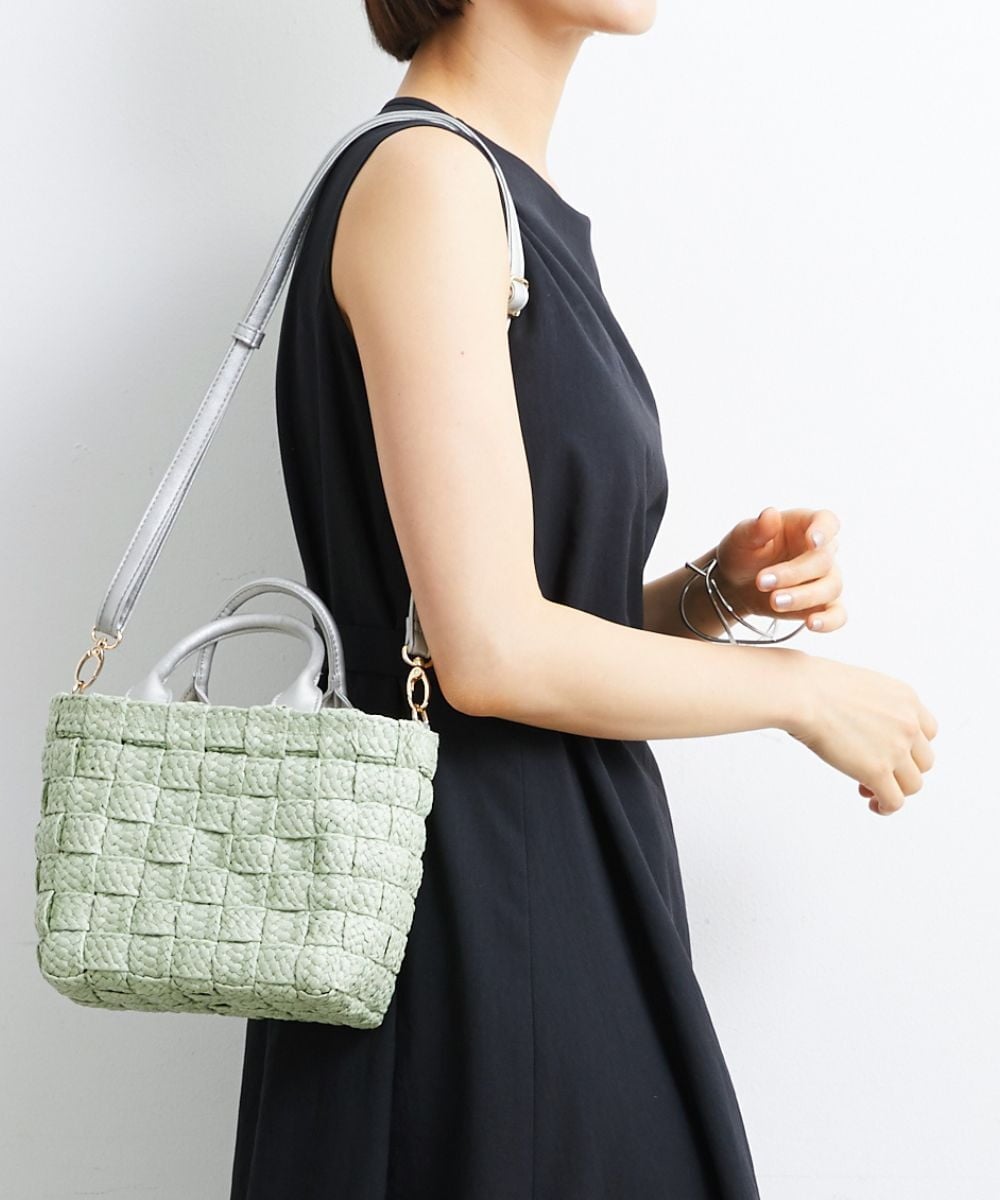 BPCGS56130 MK MICHEL KLEIN BAG(MK ミッシェルクラン バッグ) [2WAY]フェイクレザーハンドルカゴトートバッグ グリーン