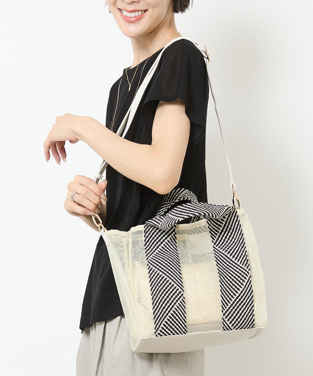 2WAY/ポーチ付き]ラメアクセントメッシュトートバッグ(トートバッグ  