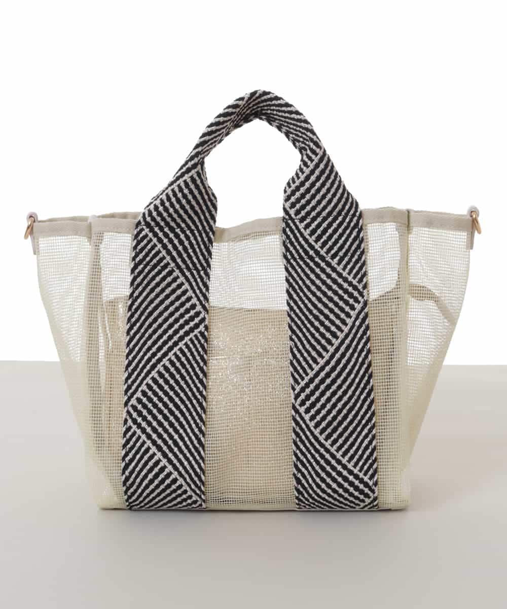 BPCGV53140 MK MICHEL KLEIN BAG(MK ミッシェルクラン バッグ) [2WAY/ポーチ付き]ラメアクセントメッシュトートバッグ アイボリー