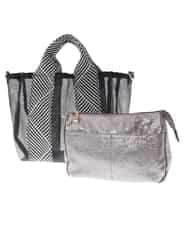 BPCGV53140 MK MICHEL KLEIN BAG(MK ミッシェルクラン バッグ) [2WAY/ポーチ付き]ラメアクセントメッシュトートバッグ アイボリー