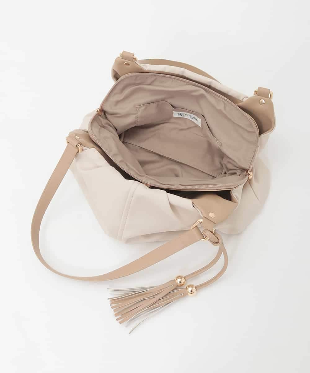 BPCJD73150 MK MICHEL KLEIN BAG(MK ミッシェルクラン バッグ) タッセル付きタックデザイントートバッグ ベージュ
