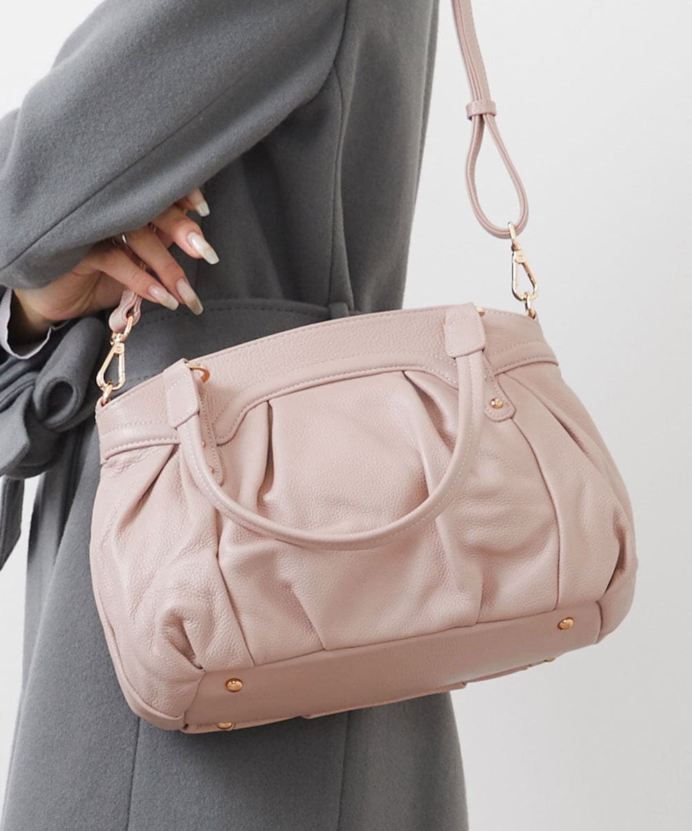 BPKAA08290 MK MICHEL KLEIN BAG(MK ミッシェルクラン バッグ) [2WAY]タックアクセント牛革トートバッグ ピンク
